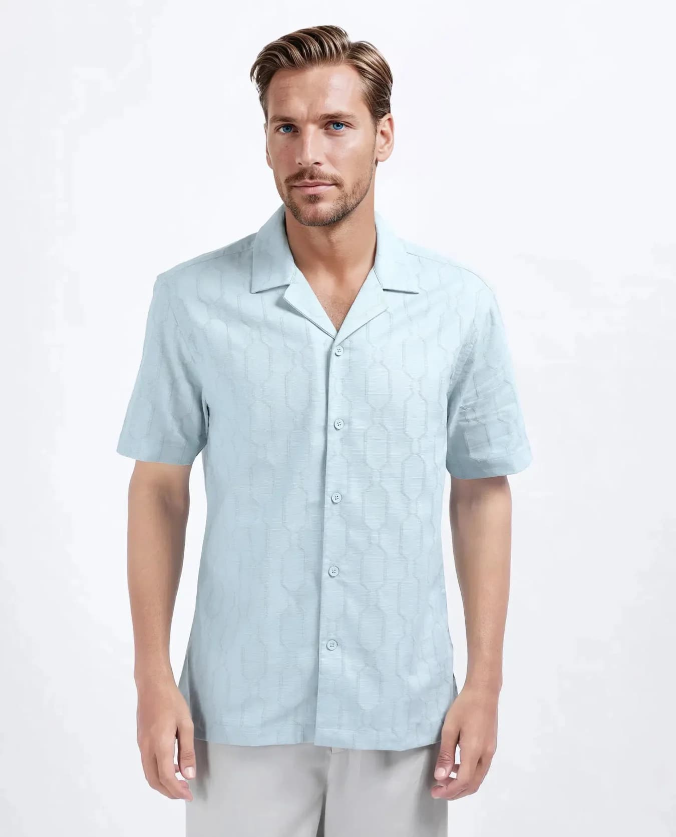 Men's Blue Casual Self-Design Regular Fit Shirt