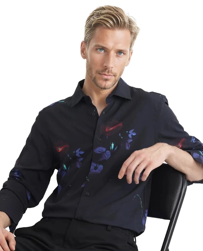 Men's Black Casual Printed Regular Fit Shirt