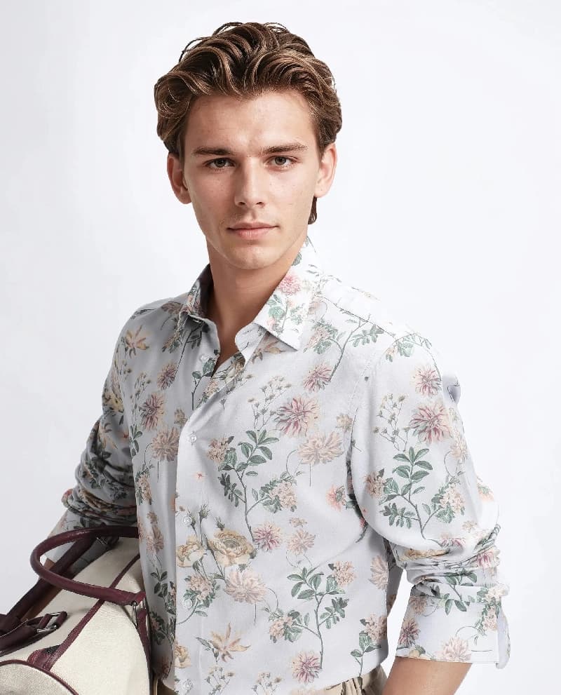 Men's Grey Casual Printed Regular Fit Shirt