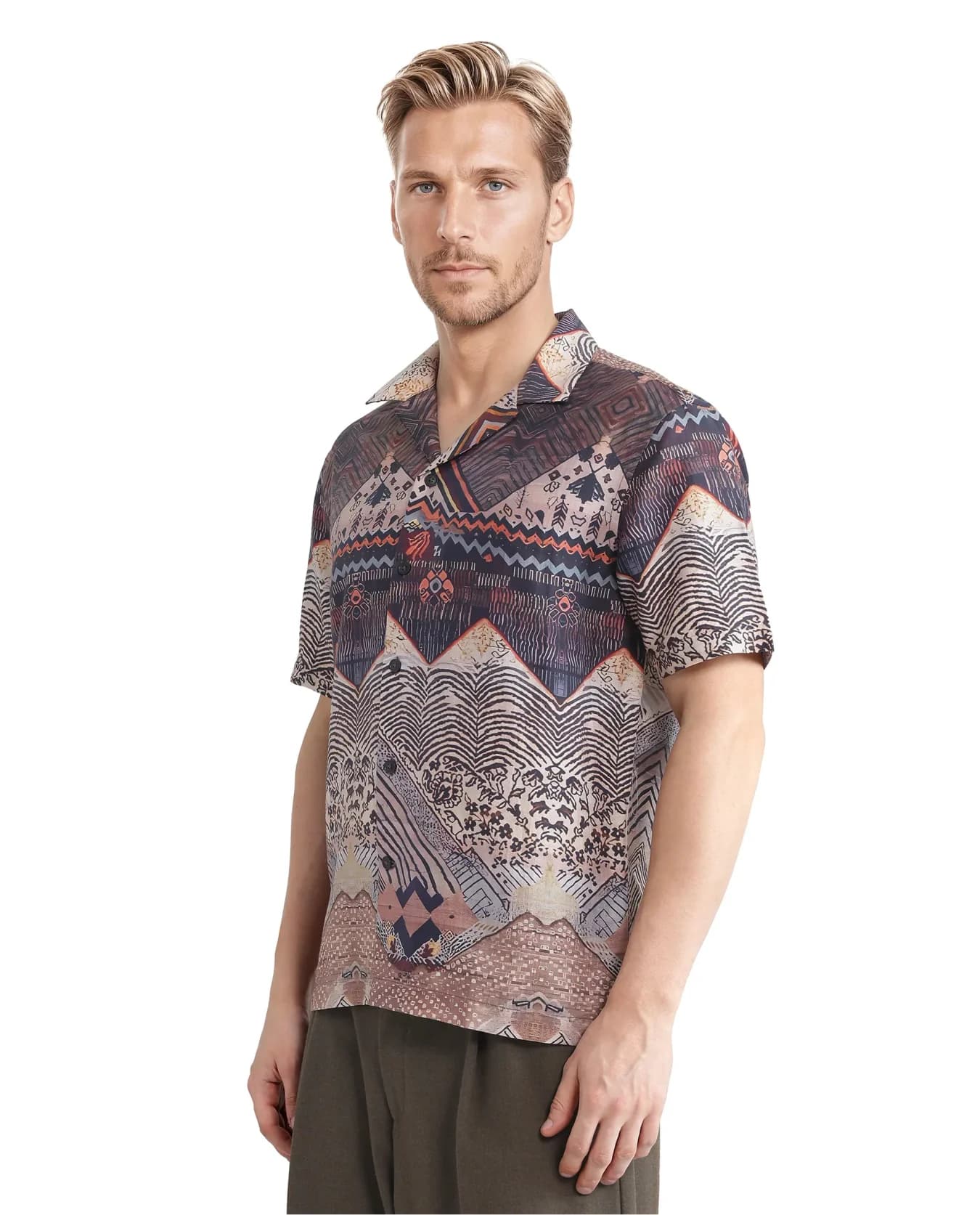 Men's Brown Casual Printed Oversized Fit Shirt