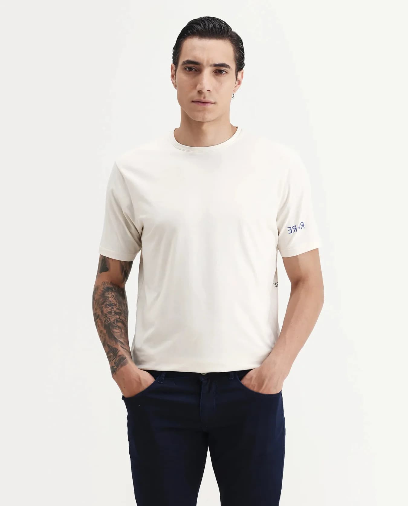 Men's Beige Casual Printed Regular Fit Tshirt