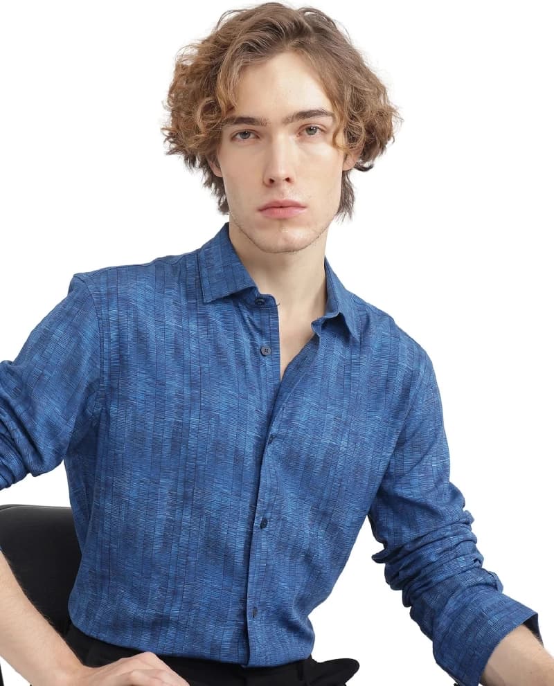 Men's Blue Casual Printed Regular Fit Shirt