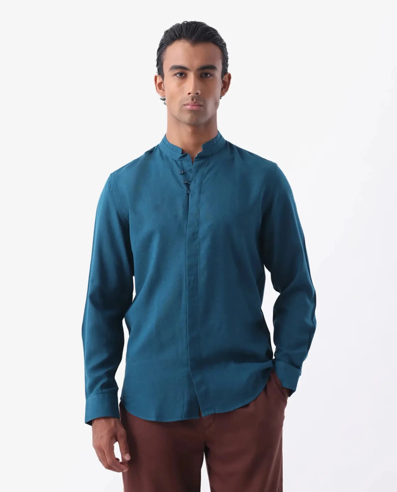 Men's Green Casual Solid Regular Fit Linen Shirt
