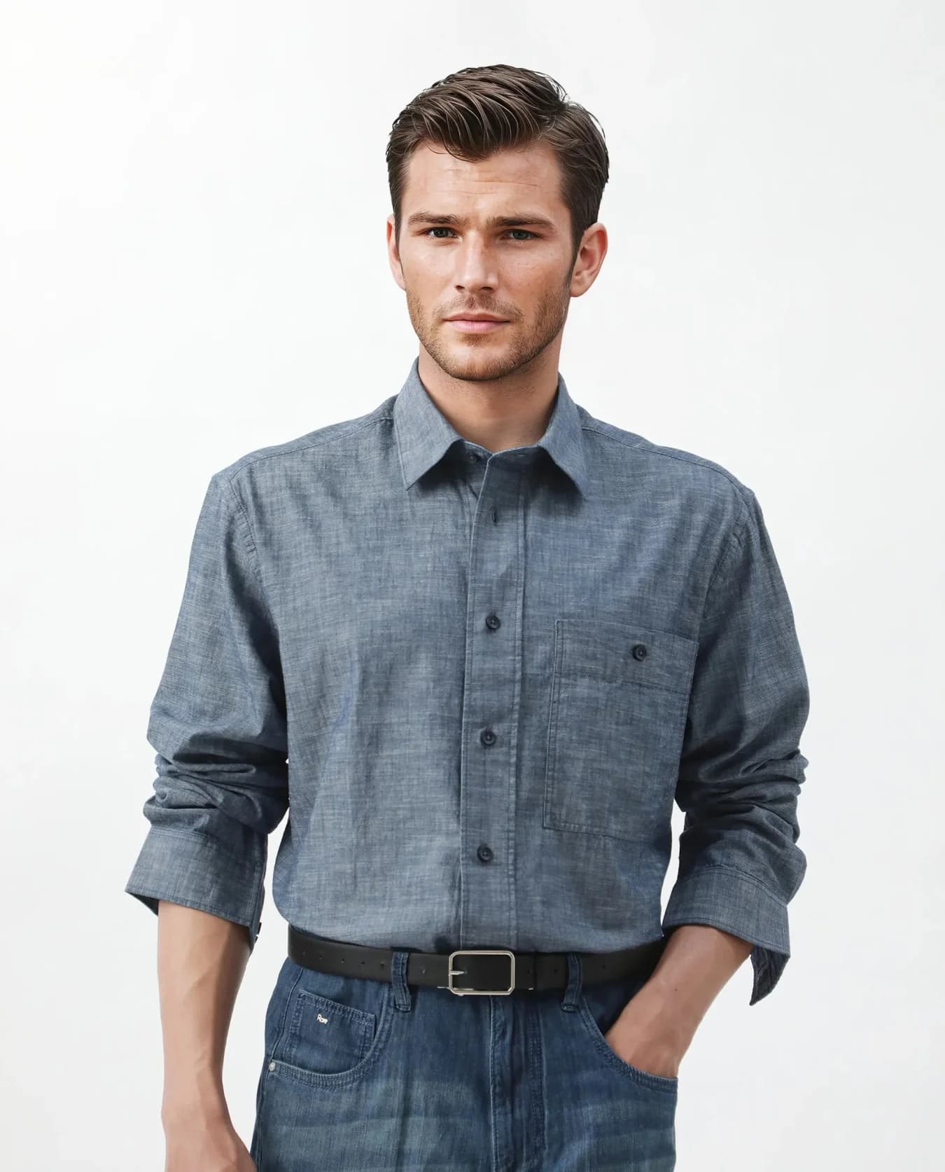 Men's Blue Casual Solid Regular Fit Cotton Shirt