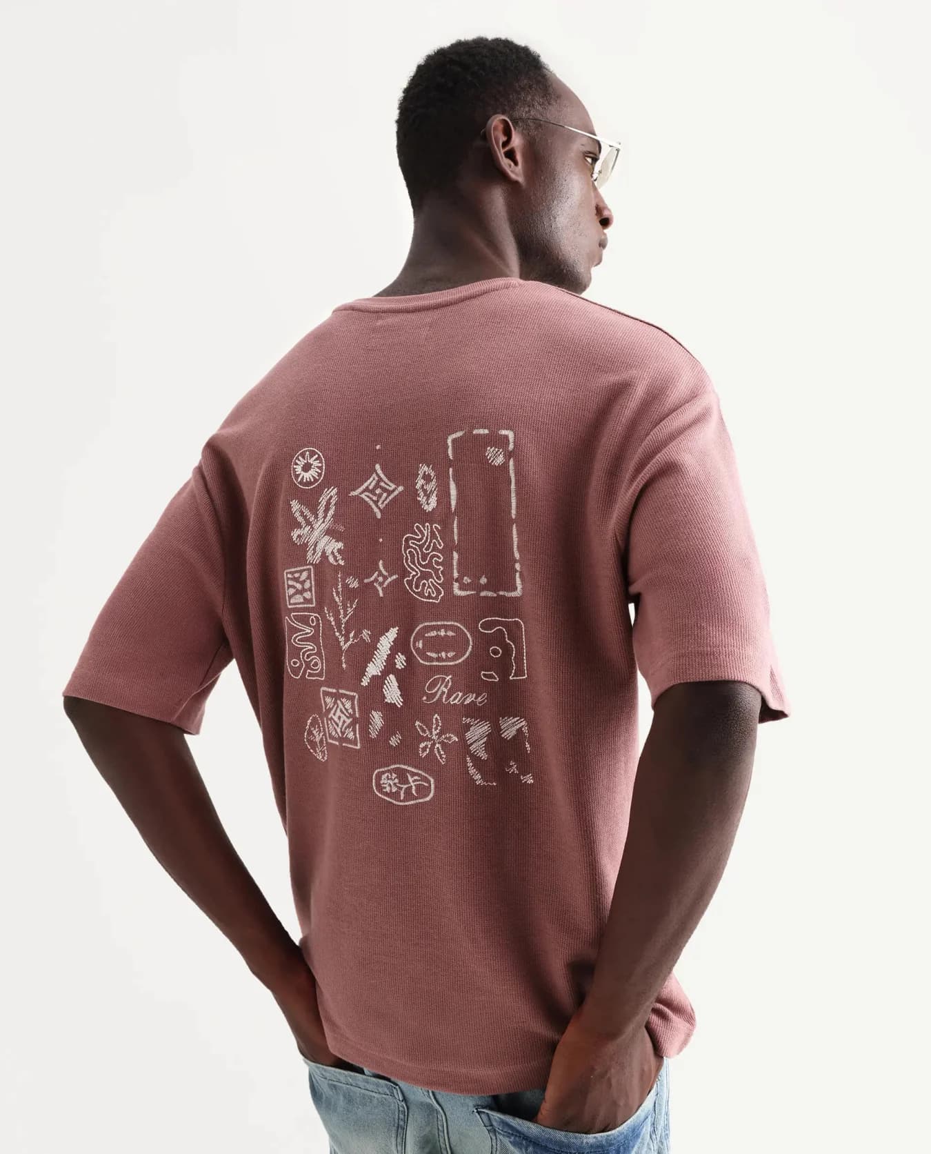 Men's Pink Casual Printed Oversized Fit Tshirt