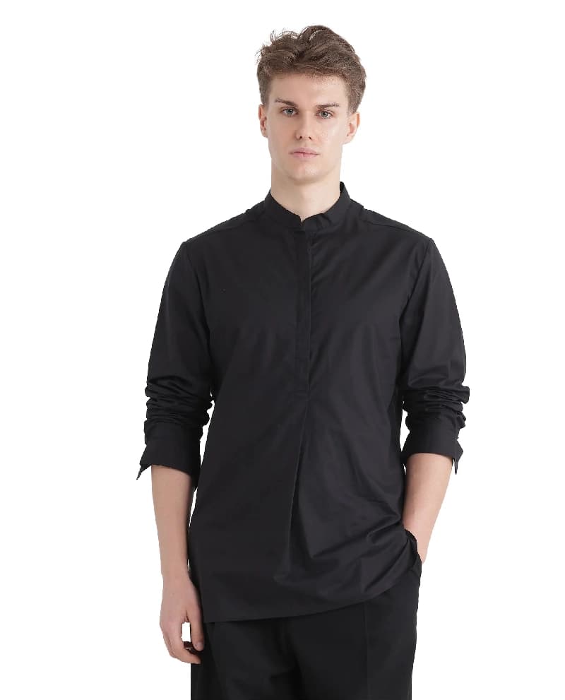 Men's Black Party Solid Regular Fit Shirt