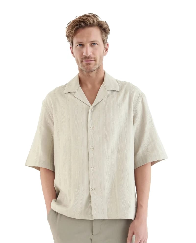 Men's Beige Casual Striped Oversized Fit Shirt