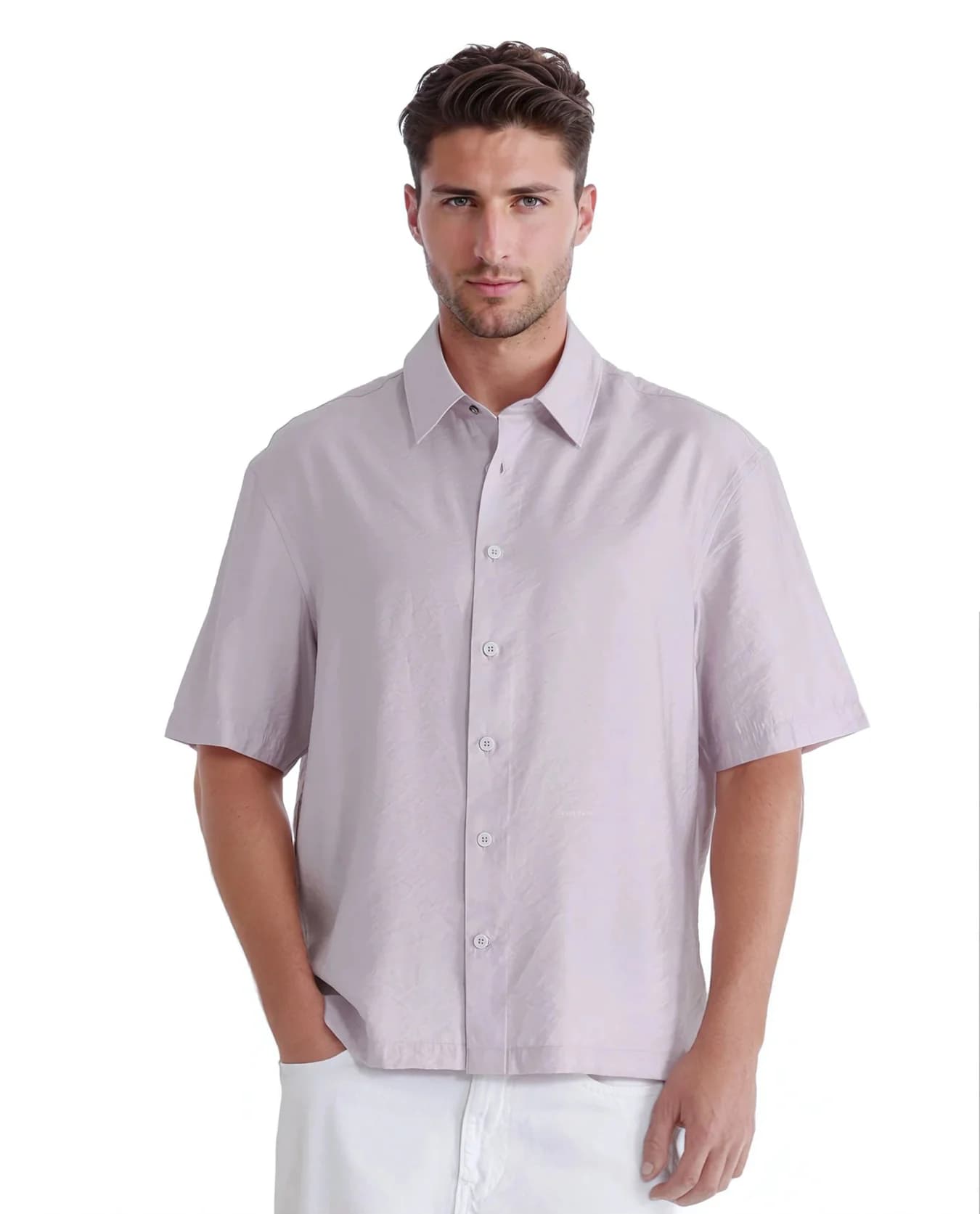 Men's Pink Casual Solid Oversized Fit Shirt