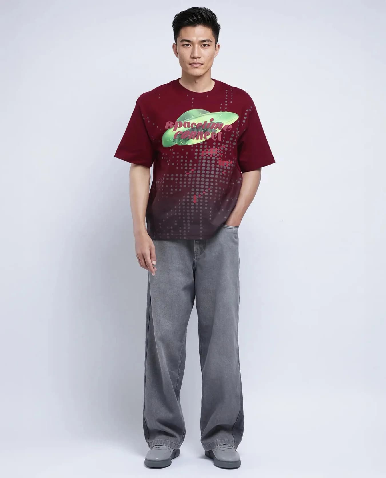 Men's Red Casual Printed Oversized Fit Tshirt