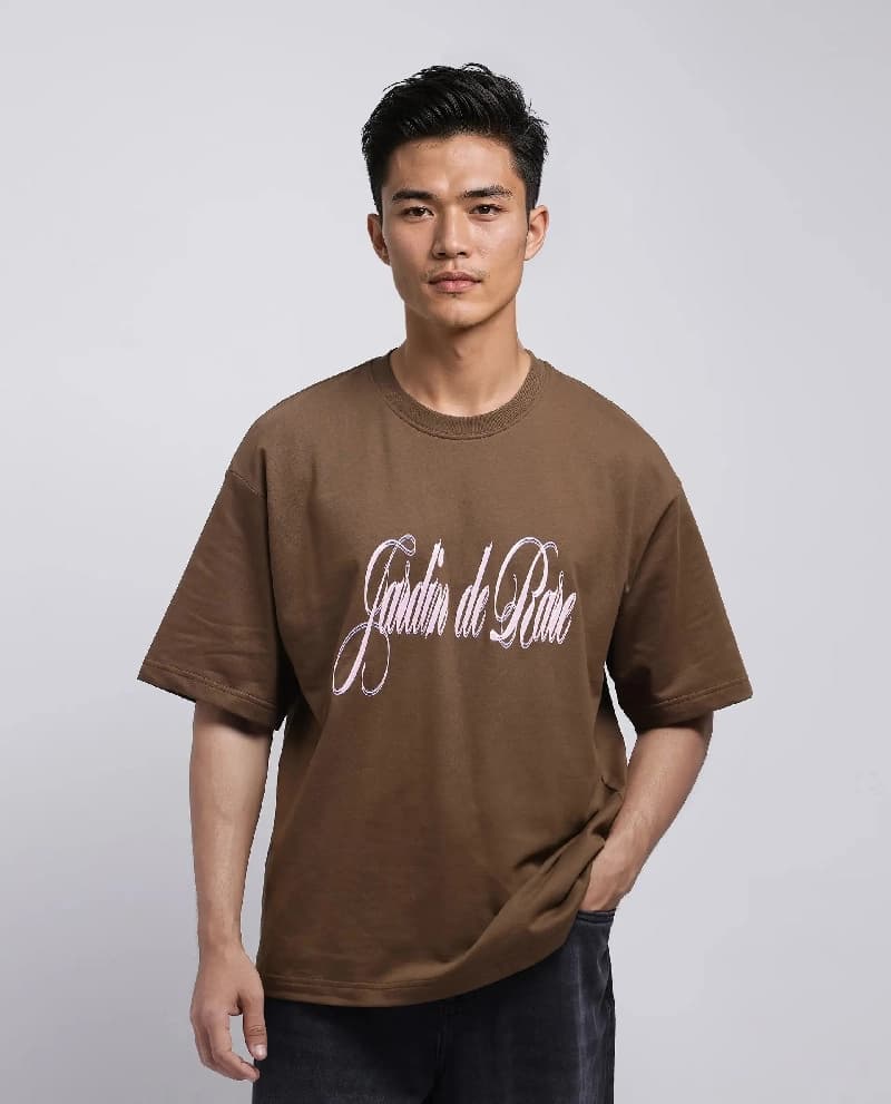 Men's Brown Casual Printed Oversized Fit Tshirt