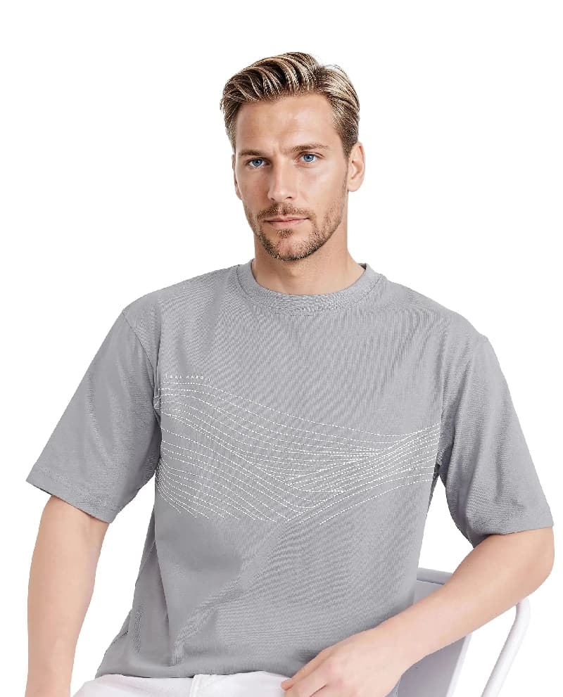 Men's Grey Casual Printed Regular Fit Tshirt