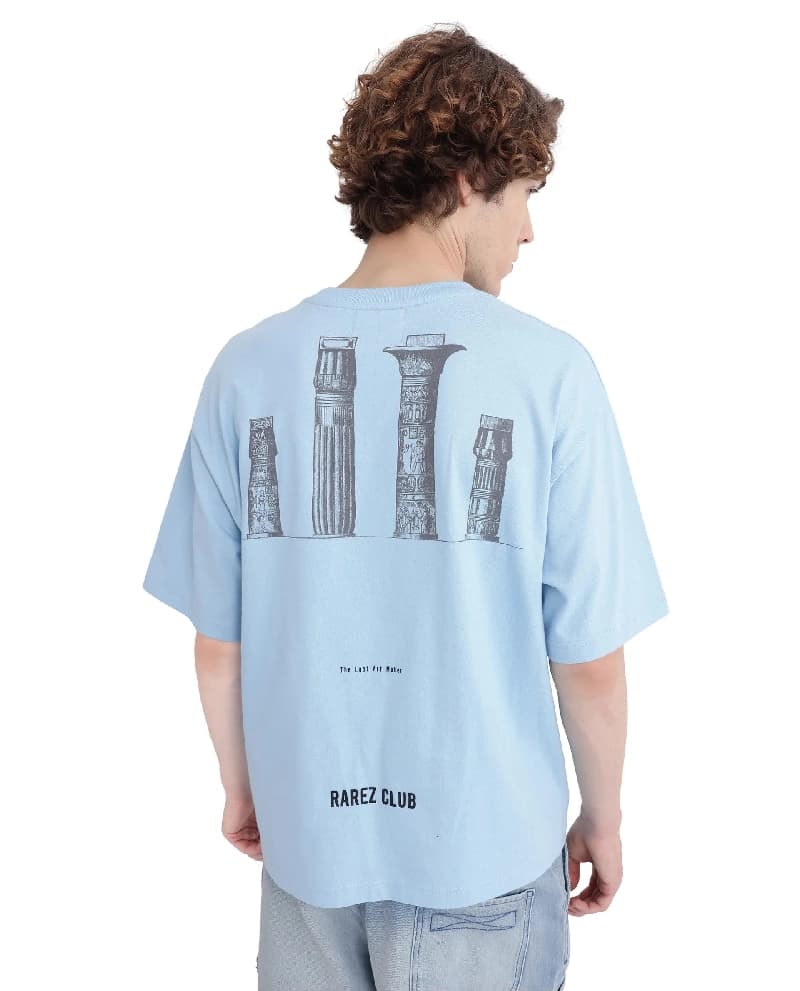 Men's Blue Casual Printed Oversized Fit Tshirt