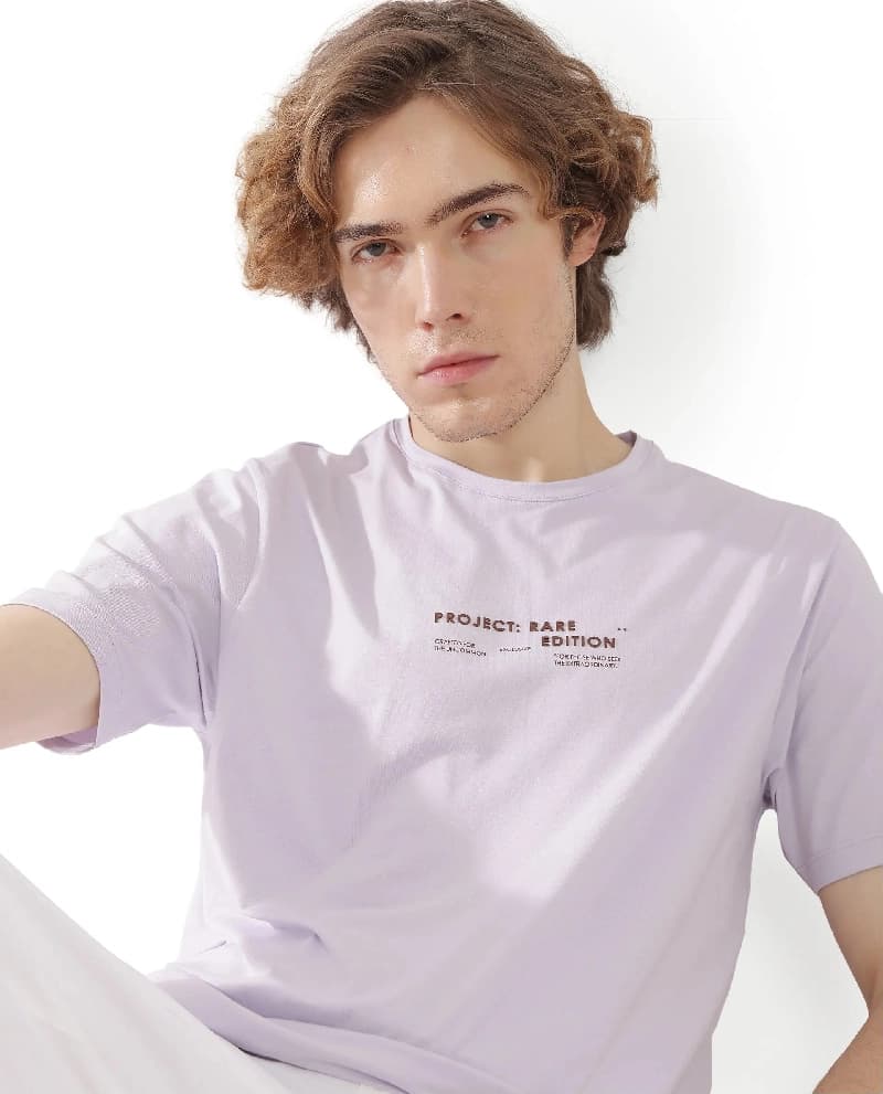 Men's Purple Casual Printed Regular Fit Tshirt