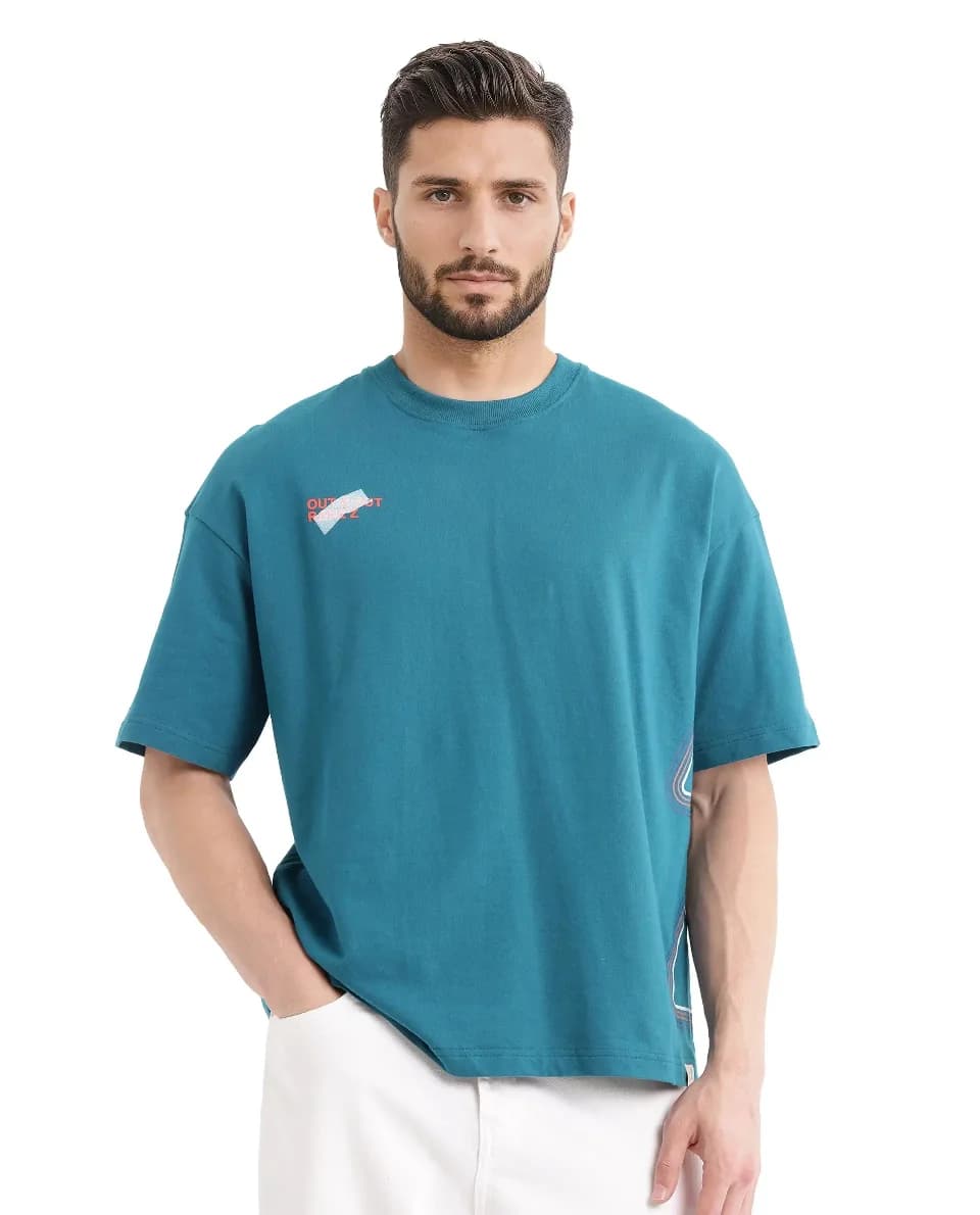 Men's Green Casual Printed Oversized Fit Tshirt