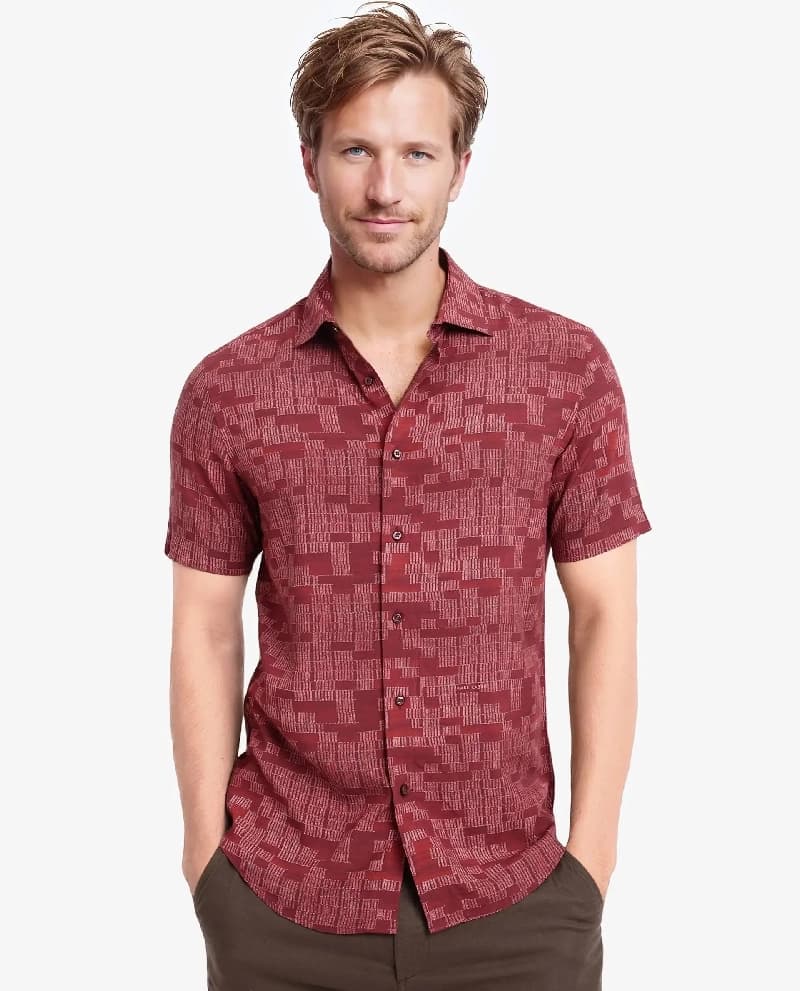 Men's Red Casual Printed Regular Fit Shirt