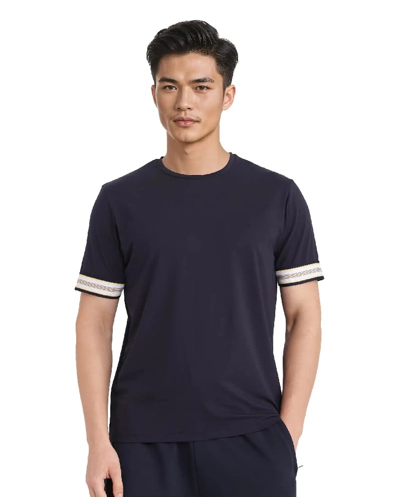 Men's Navy Casual Solid Regular Fit Tshirt