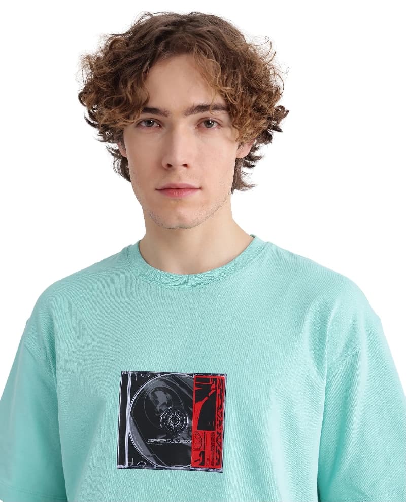 Men's Green Casual Printed Oversized Fit Tshirt