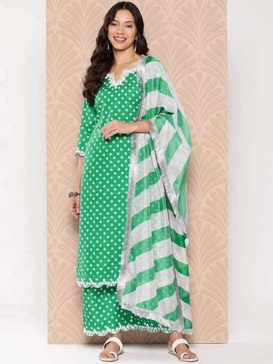 Women's Green Festive Solid Dupatta