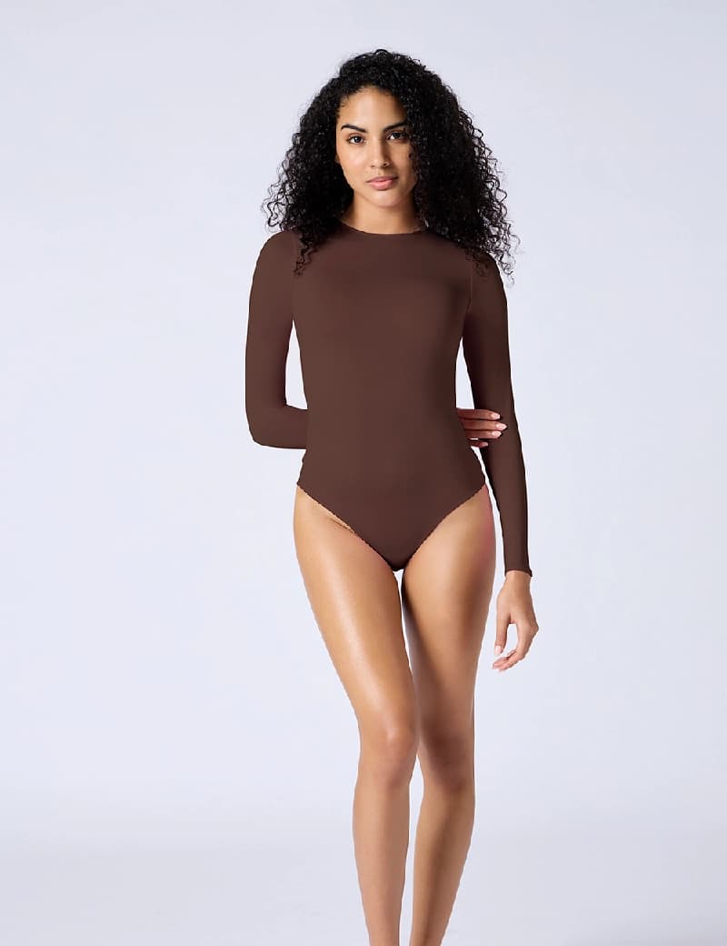 Women's Brown Sports Solid Bodysuit