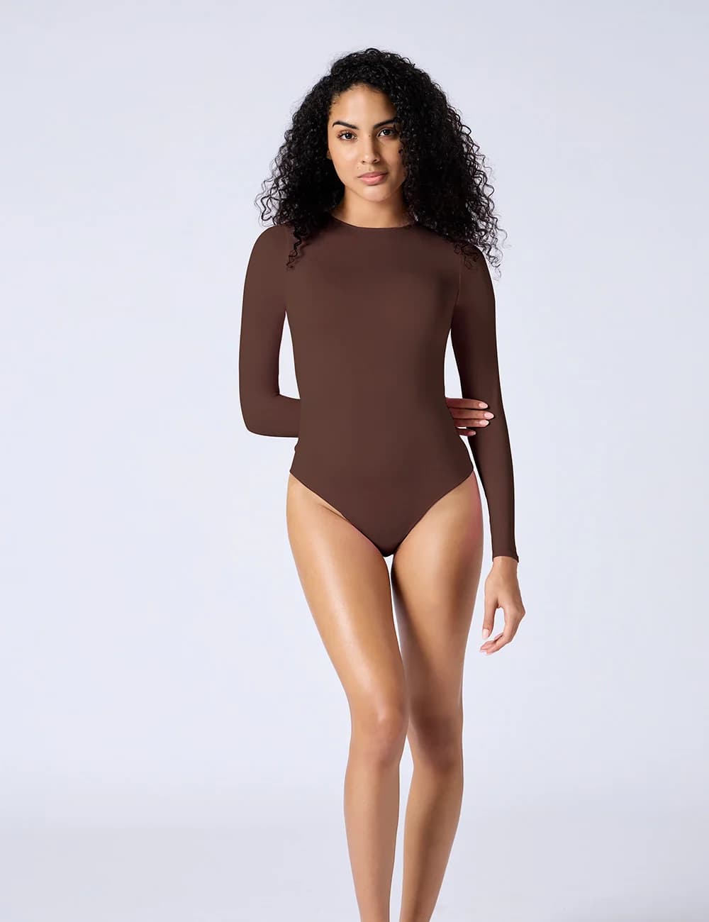 Women's Brown Sports Solid Bodysuit