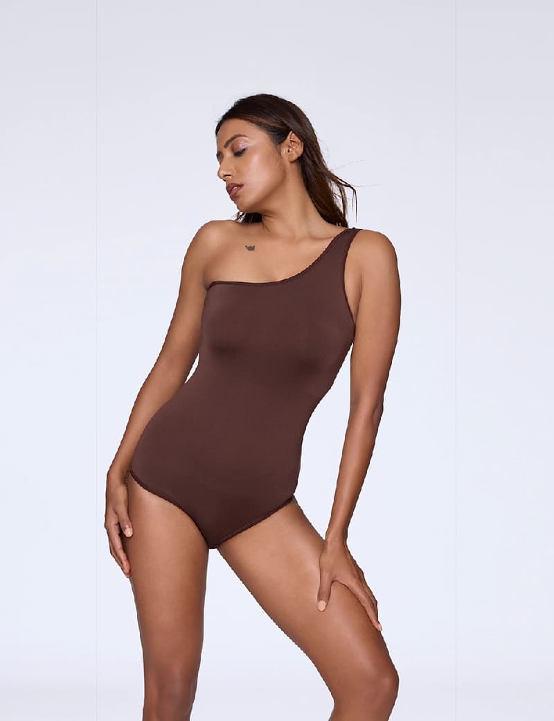 Women's Brown Sports Solid Bodysuit