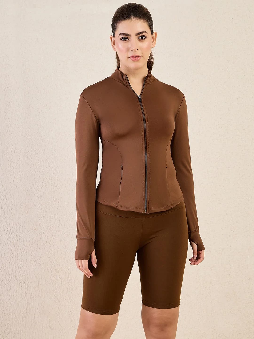 Women's Brown Casual Solid Regular Fit Jacket