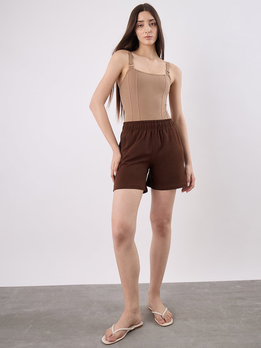 Women's Brown Casual Solid Regular Fit Short