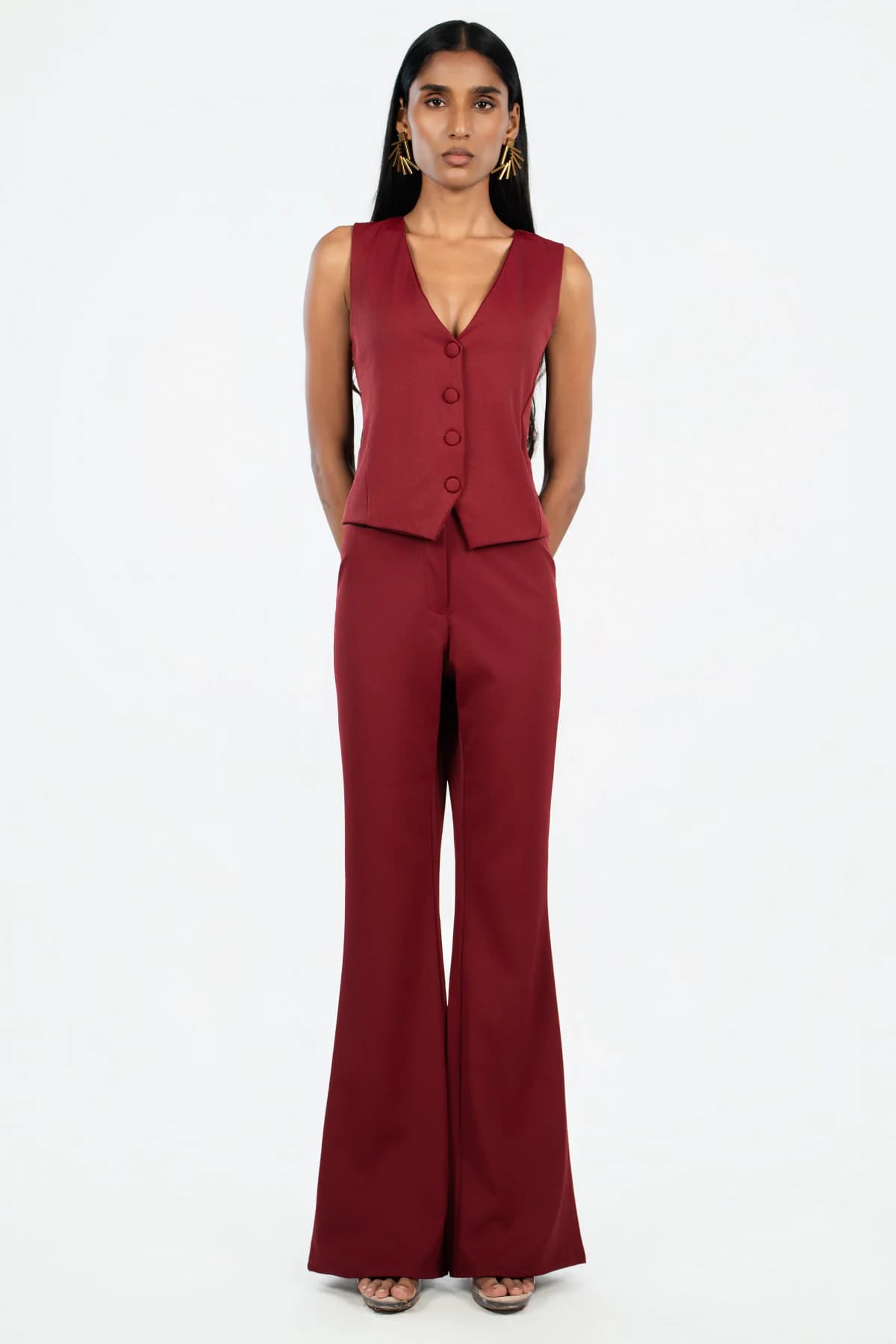 Women's Red Casual Solid Regular Fit Trouser