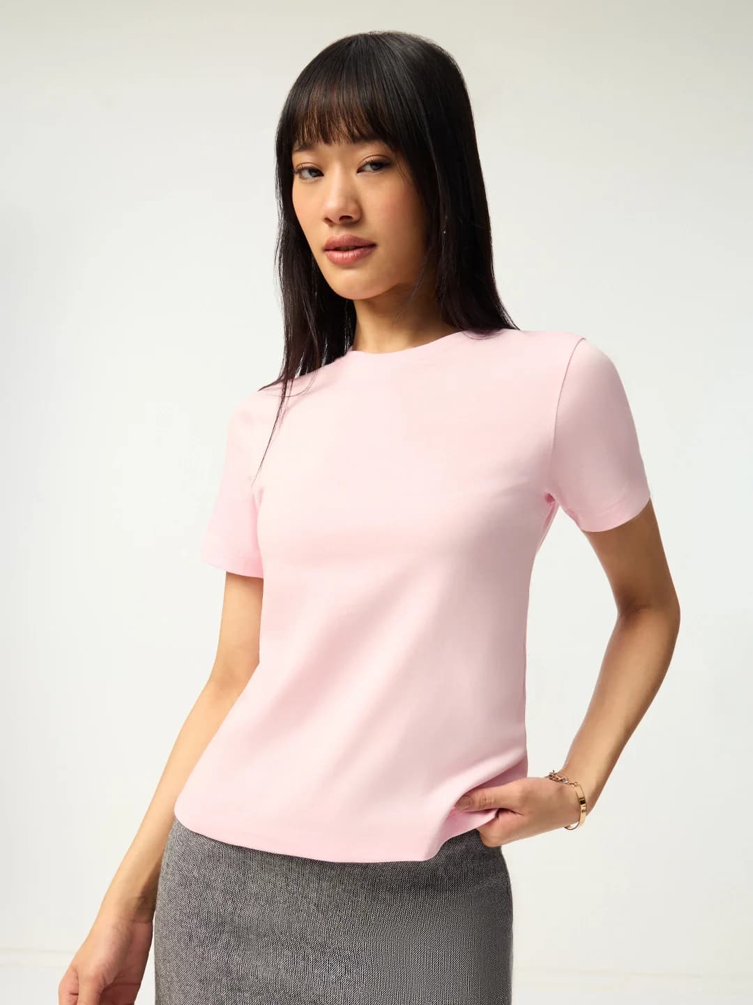 Women's Pink Casual Solid Regular Fit Tshirt