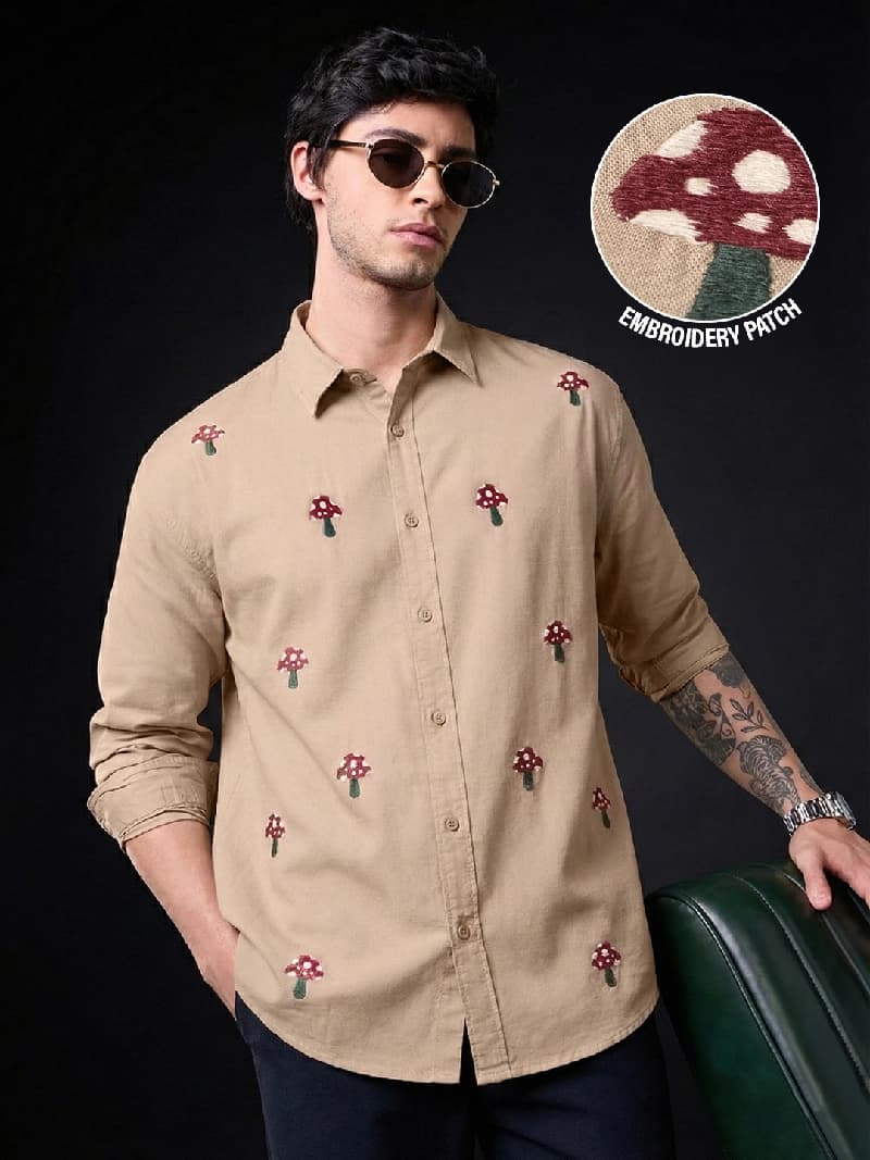 Men's Beige Casual Regular Fit Shirt