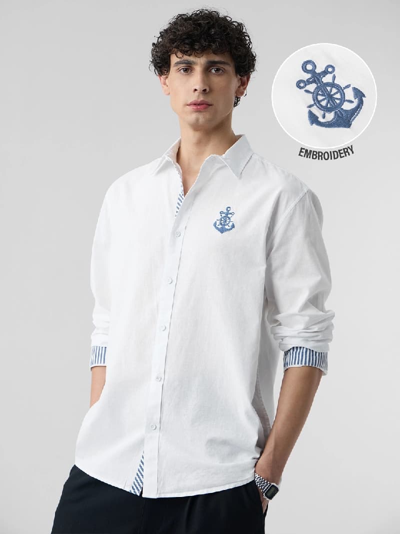 Men's White Casual Regular Fit Shirt