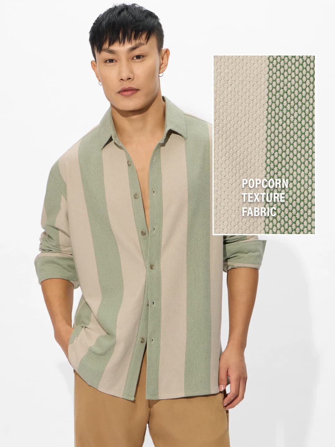 Men's Green Casual Striped Regular Fit Cotton Shirt