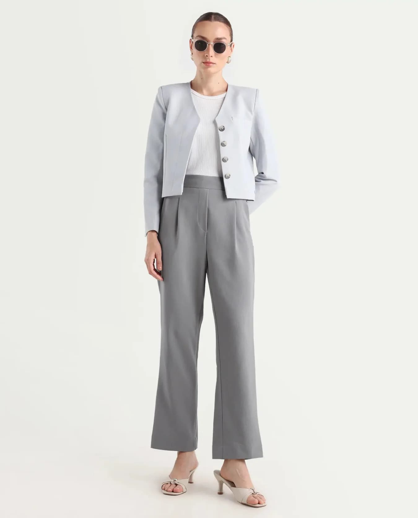 Women's Grey Formal Solid Straight Fit Trouser