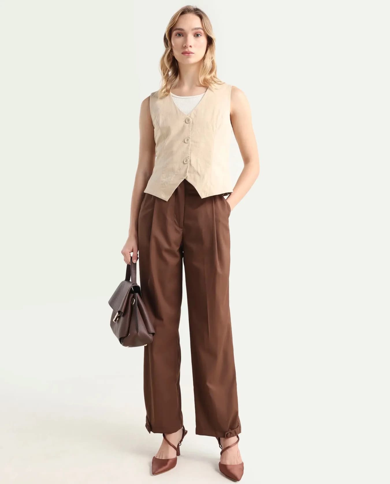 Women's Brown Casual Solid Straight Fit Trouser