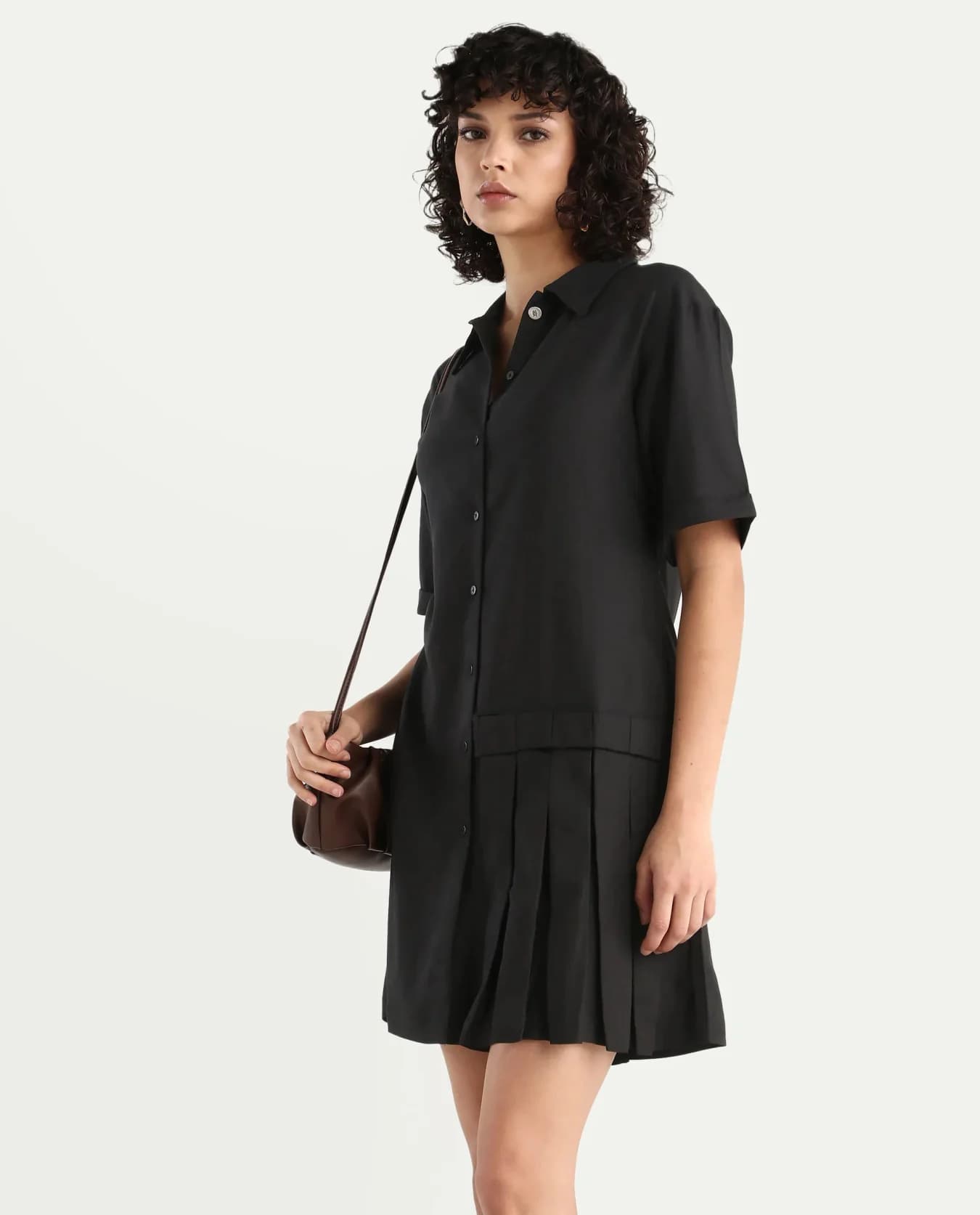 Women's Black Formal Solid Regular Fit Dress