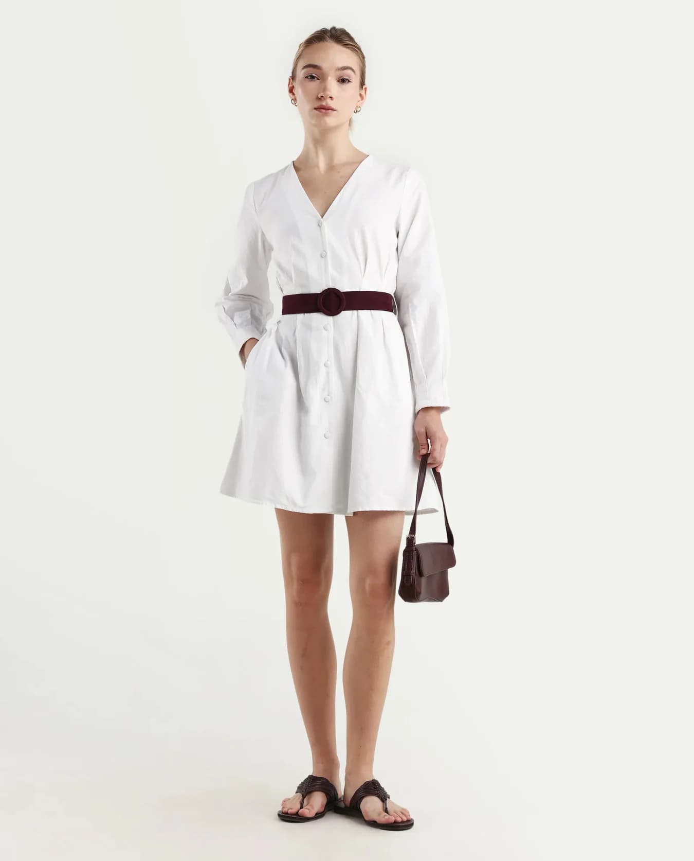 Women's White Casual Solid Regular Fit Dress