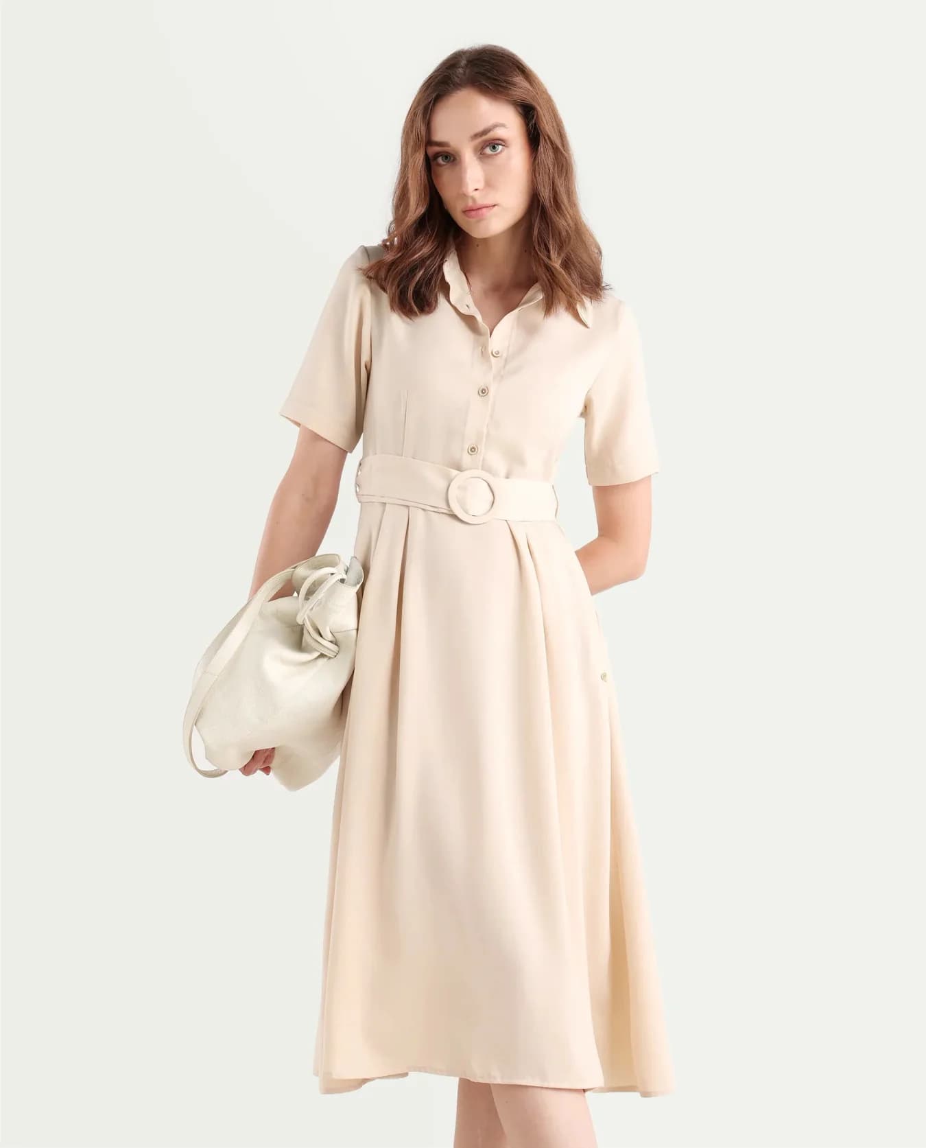 Women's Off White Formal Solid Regular Fit Dress