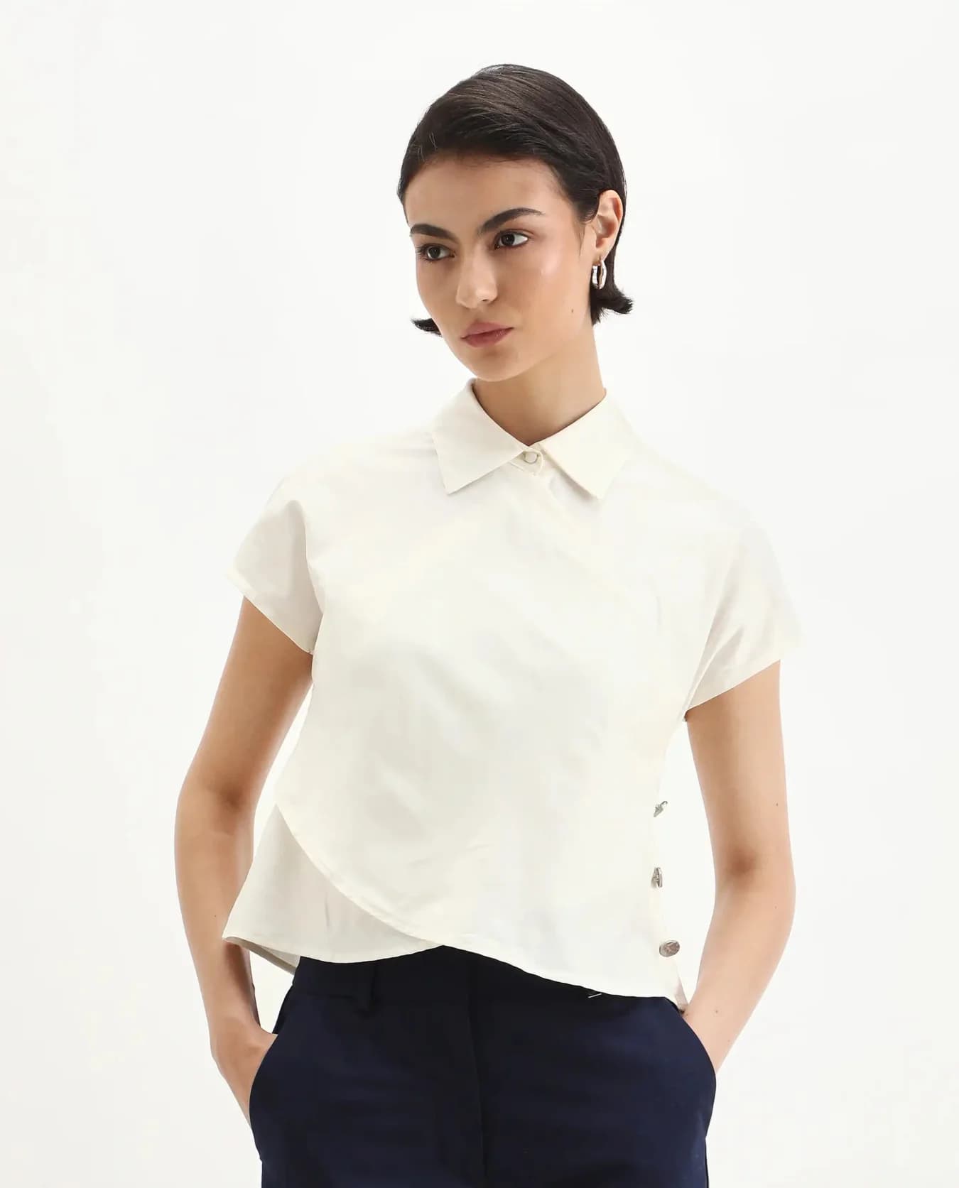 Women's Off White Casual Solid Regular Fit Top