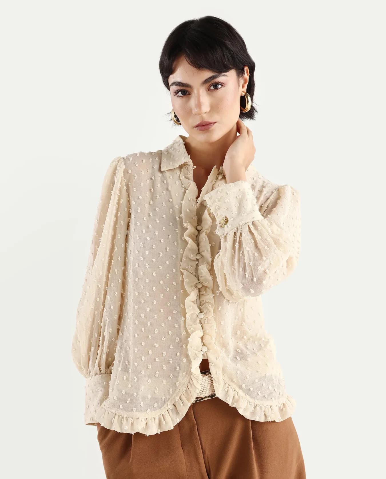 Women's Beige Party Solid Regular Fit Top