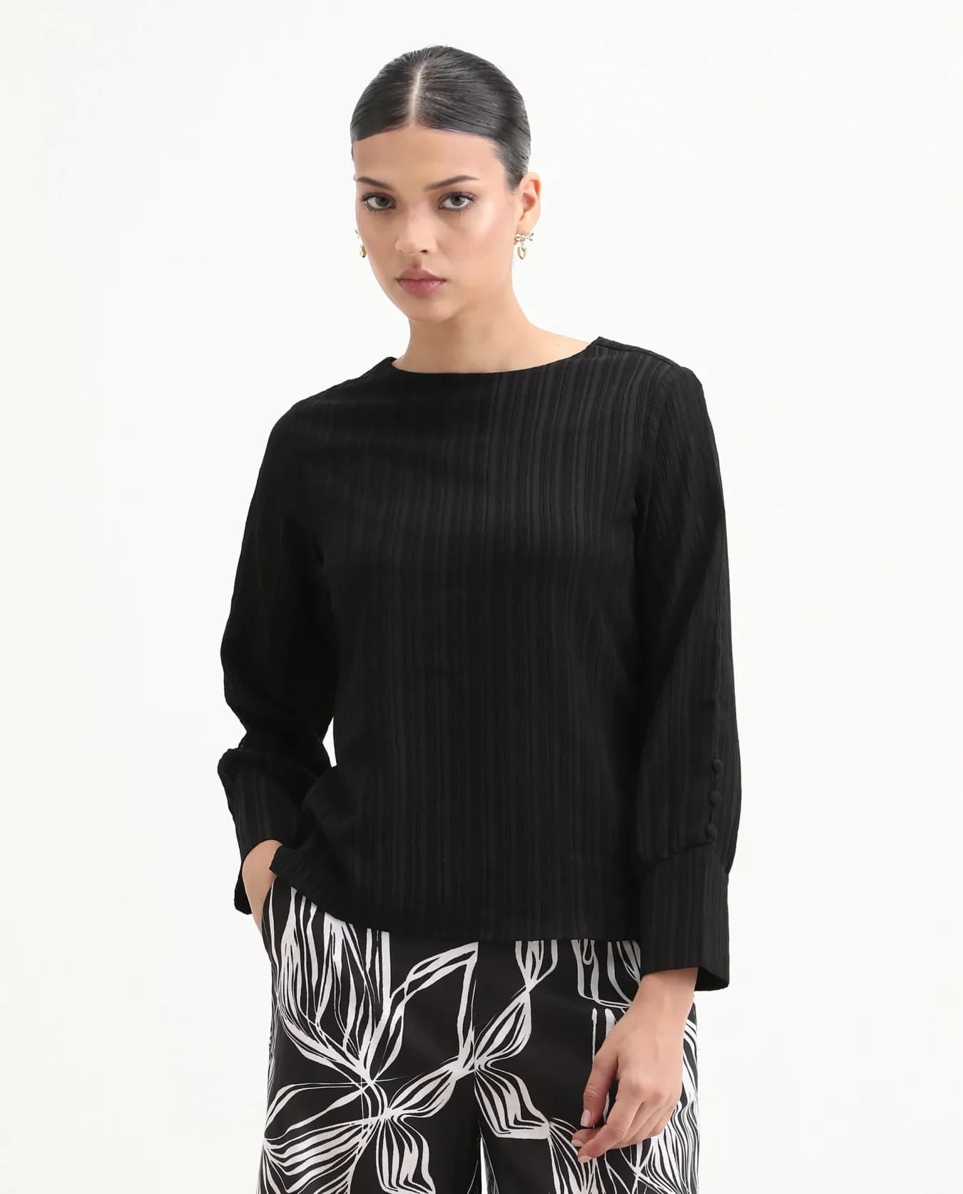 Women's Black Formal Solid Regular Fit Top
