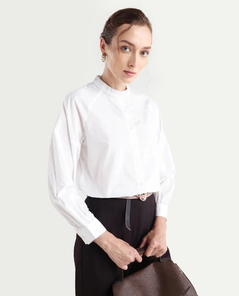 Women's White Formal Solid Regular Fit Top