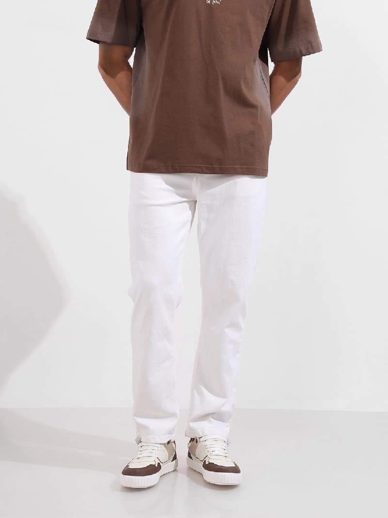Men's White Casual Slim Fit Jeans