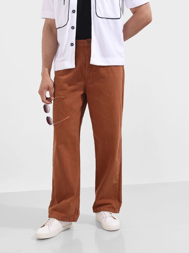 Men's Brown Casual Baggy Fit Jeans
