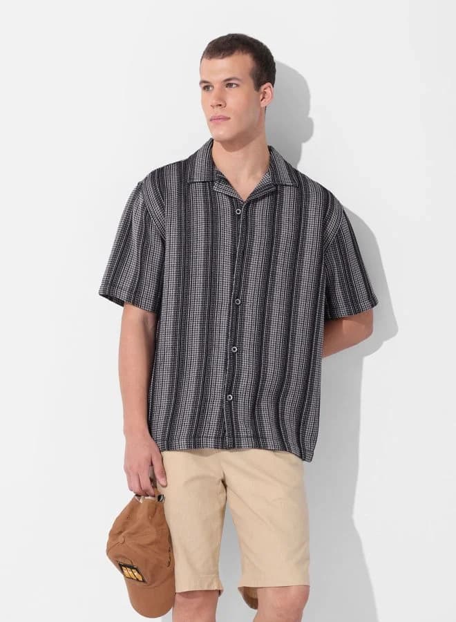 Men's Black Casual Striped Regular Fit Cotton Shirt