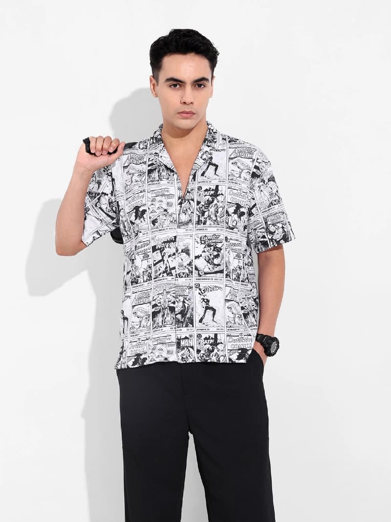 Men's Black Casual Printed Regular Fit Shirt