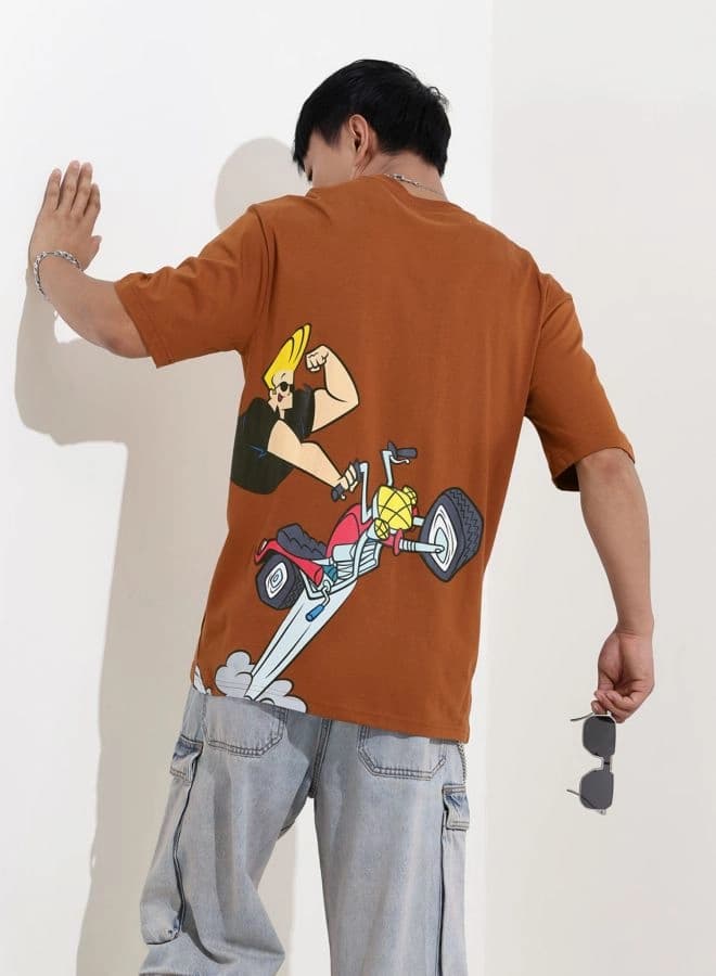 Men's Brown Casual Printed Boxy Fit Tshirt