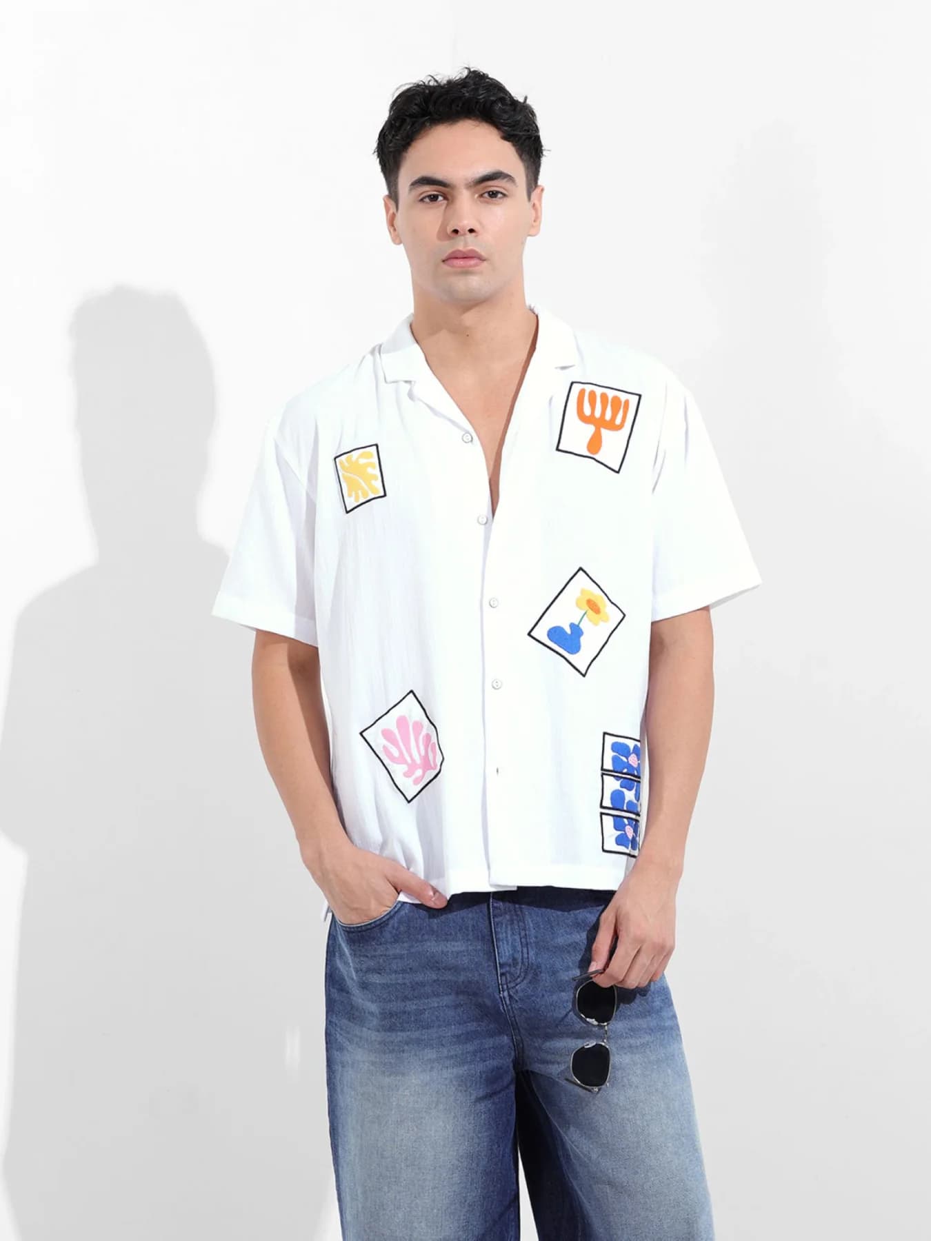 Men's White Casual Printed Regular Fit Shirt