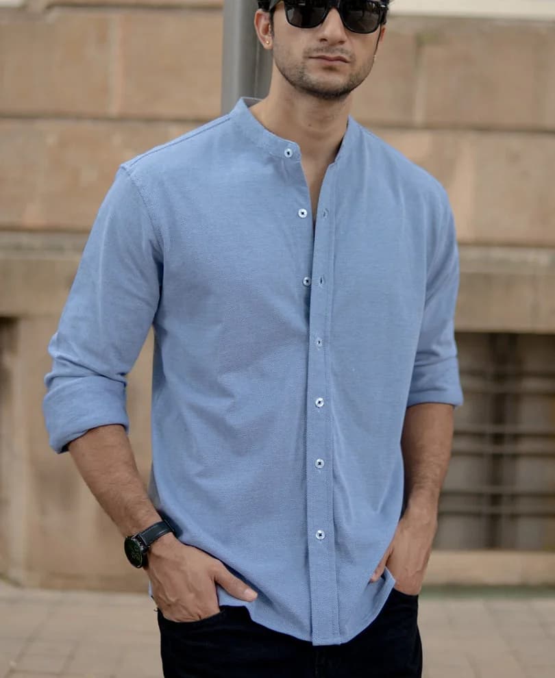 Men's Blue Casual Solid Regular Fit Cotton Shirt