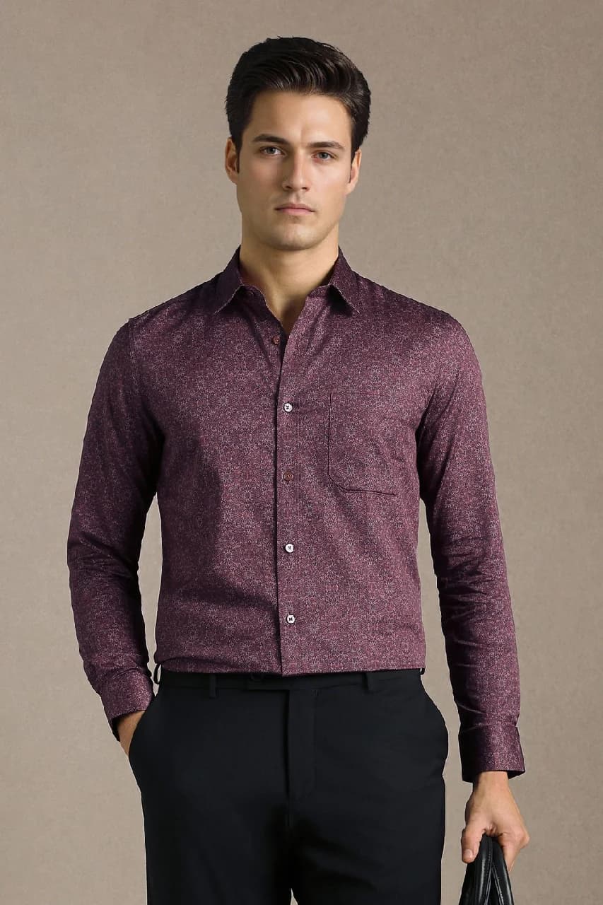 Men's Red Formal Printed Regular Fit Cotton Shirt