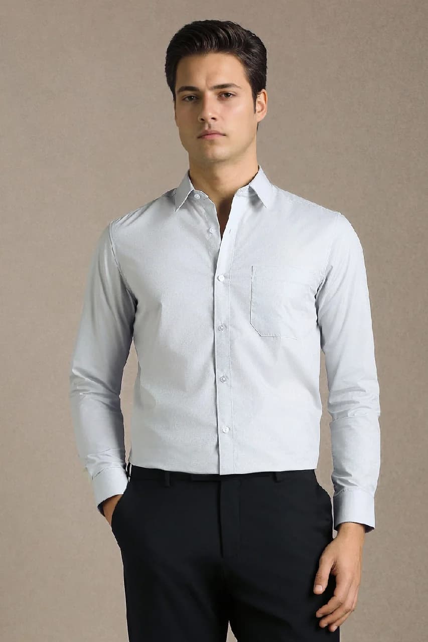 Men's Grey Formal Solid Regular Fit Cotton Shirt